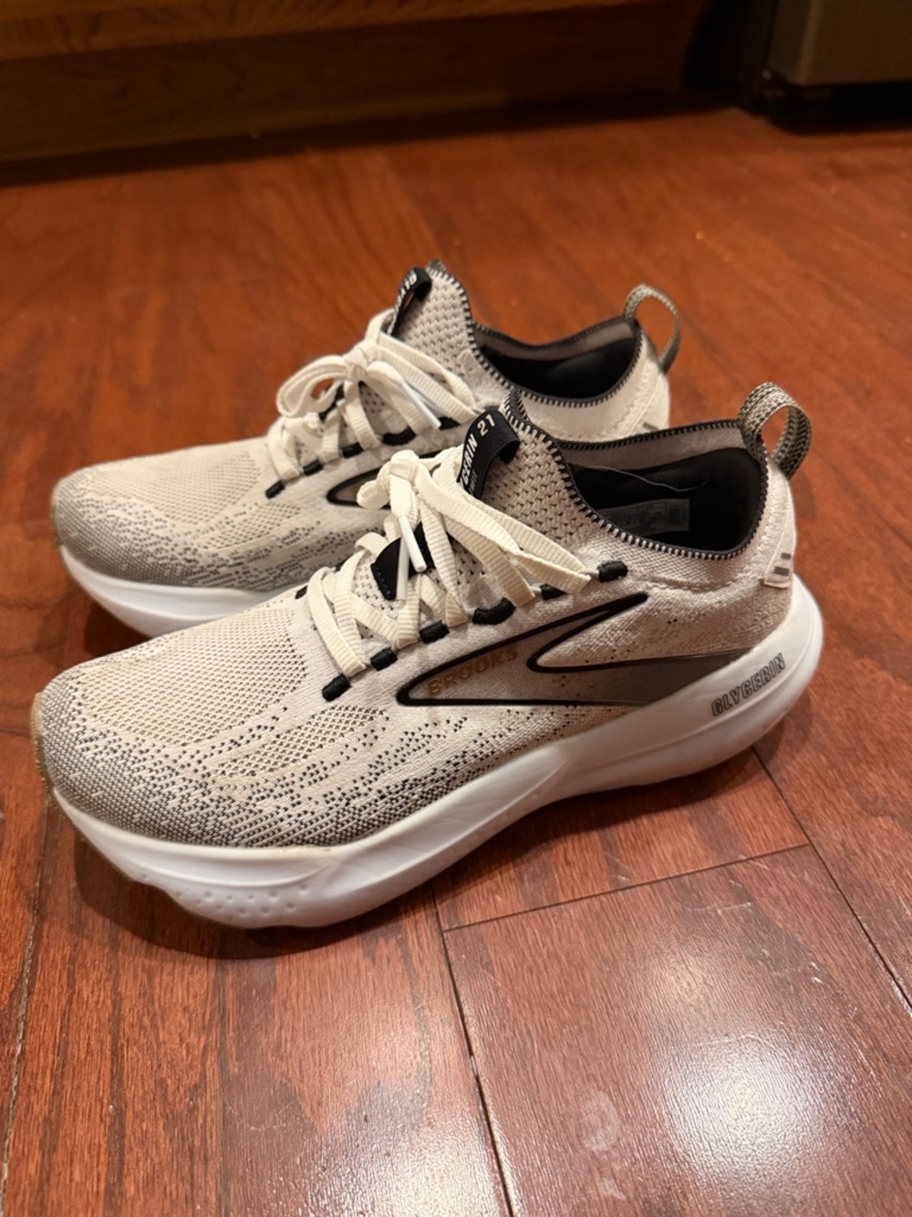 Brooks Neutral White and Black Knit Running Shoes